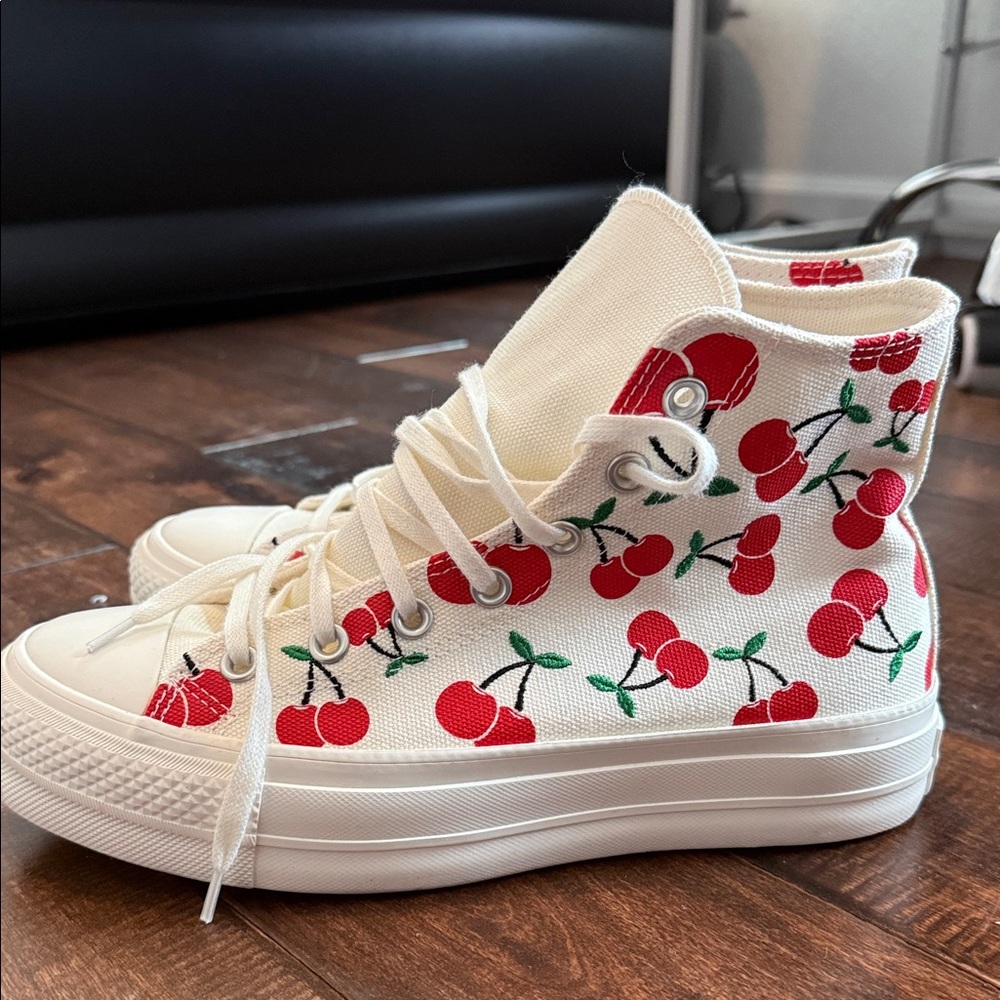 Cherry Pattern High-Top Converse Women’s Sneakers